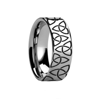 Triquetra Celtic Trinity Engraved Flat Tungsten Ring Polished - 4mm - 12mm