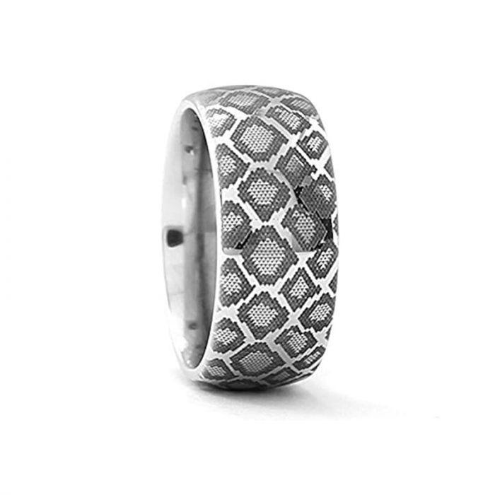 Snake Scales Print Ring Engraved Domed Tungsten Ring Polished - 4mm - 12mm - Thorsten Rings