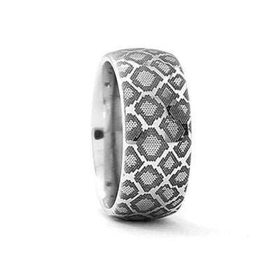 Snake Scales Print Engraved Domed Tungsten Ring Polished - 4mm - 12mm