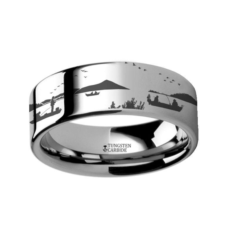 Group of Fisherman Scene Ring Tungsten Engraved Ring - 4mm - 12mm - Thorsten Rings
