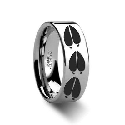 CASCADES Animal Deer Track Mule Print Engraved Flat Tungsten Ring - 4mm - 12mm