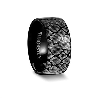 Snake Scales Print Engraved Flat Black Tungsten Ring Polished - 4mm - 12mm