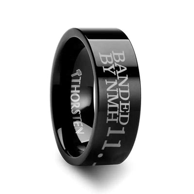 Duck Band Engraved Flat Black Tungsten Ring Polished- 4mm - 12mm