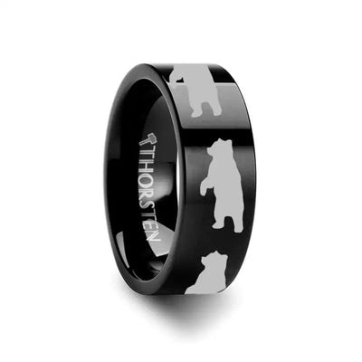 Animal Standing Print Engraved Flat Black Tungsten Ring - 4mm - 12mm