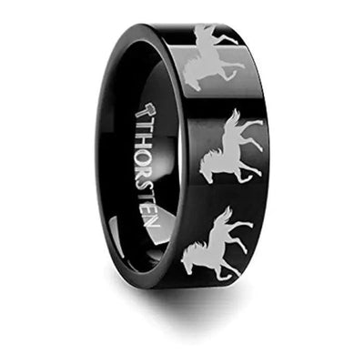 Animal Horse Print Engraved Flat Black Tungsten Ring - 4mm - 12mm