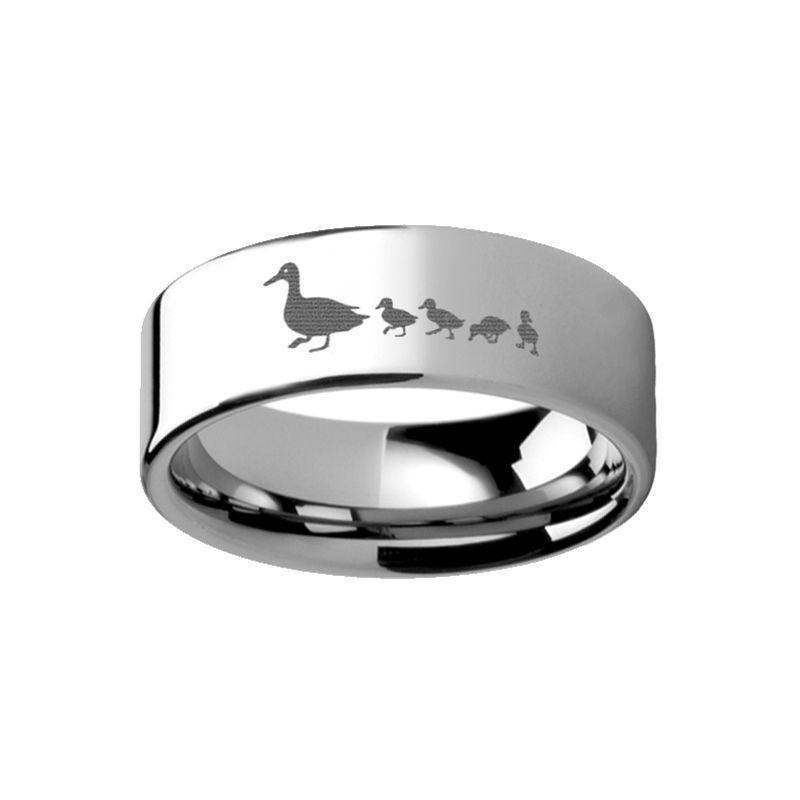 Duck Duckling Landscape Ring Engraved Flat Tungsten Ring - 4mm - 12mm - Thorsten Rings