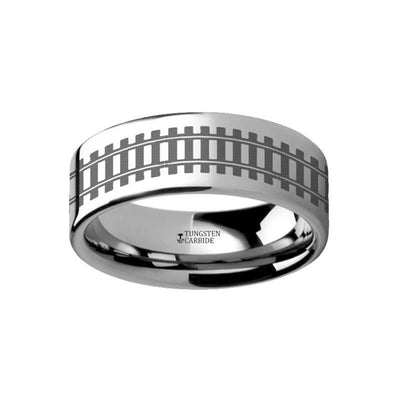 Railroad tracks Landscape Engraved Flat Tungsten Ring - 4mm - 12mm