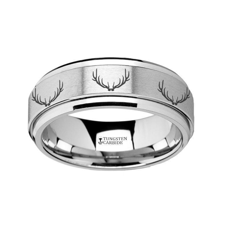 Spinning Engraved Deer Antlers Tungsten Carbide Spinner Wedding Band - 8mm - Thorsten Rings
