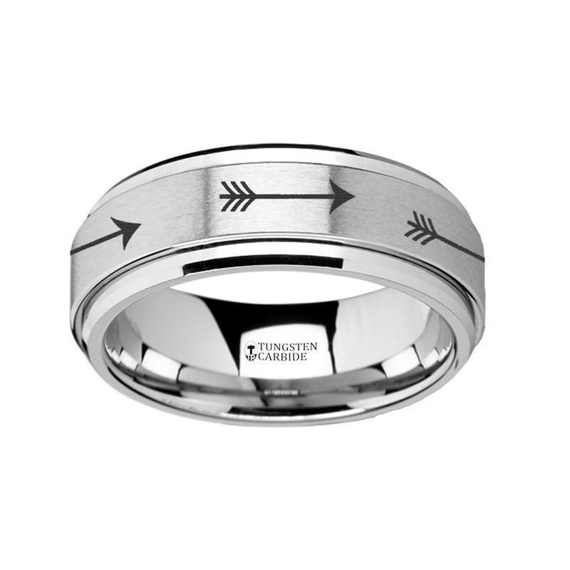 Spinning Engraved Arrow Tungsten Carbide Spinner Wedding Band - 8mm - Thorsten Rings