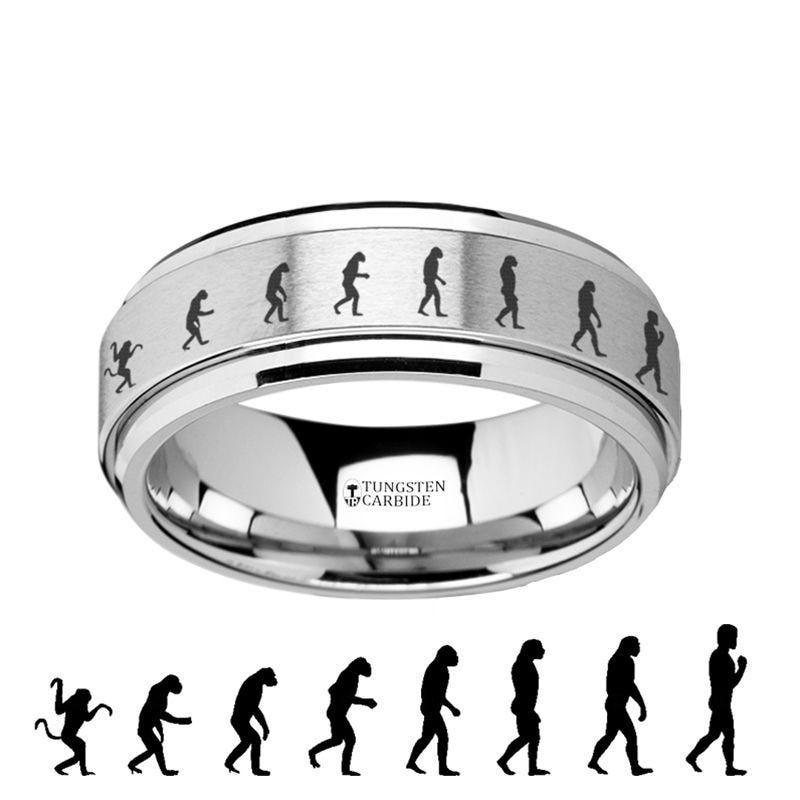 Spinning Engraved Human Evolution Tungsten Carbide Spinner Wedding Band - 8mm - Thorsten Rings