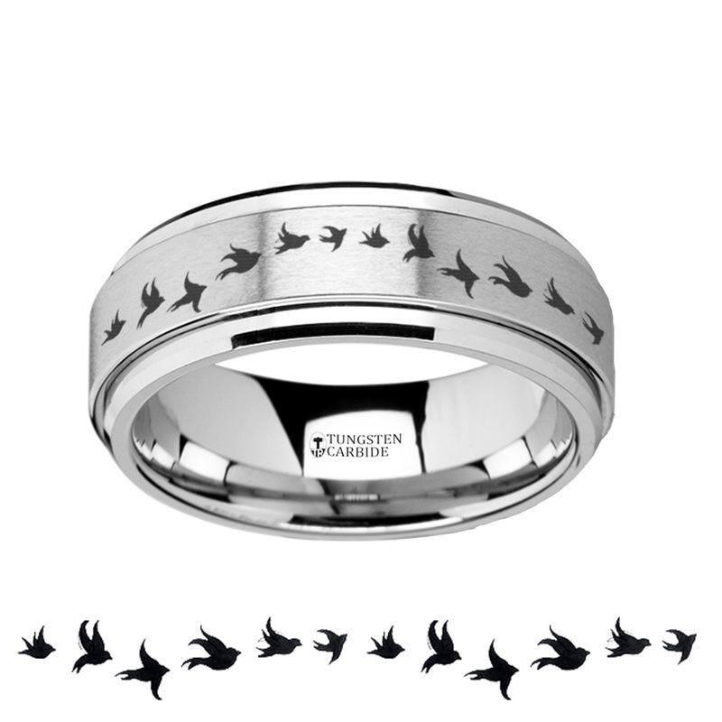 Spinning Engraved Flying Birds Tungsten Carbide Spinner Wedding Band - 8mm - Thorsten Rings