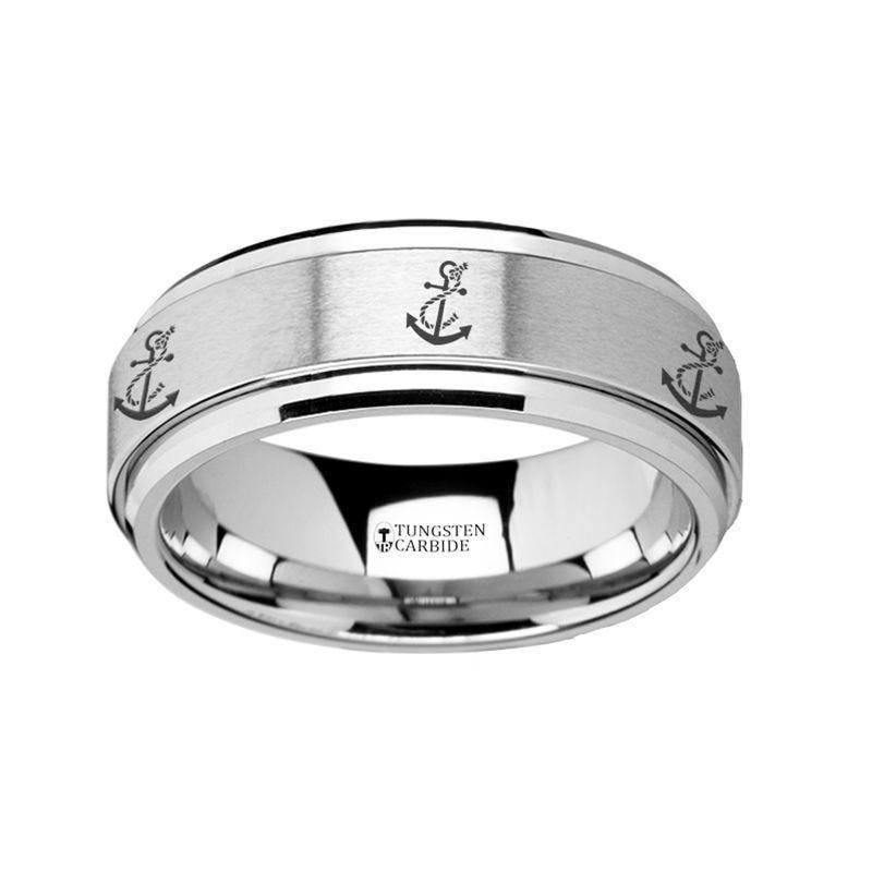 Spinning Engraved Artistic Anchor Tungsten Carbide Spinner Wedding Band - 8mm - Thorsten Rings