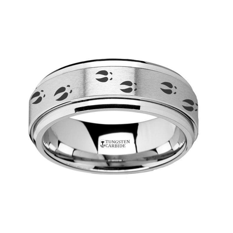 Spinning Engraved Deer Tracks Tungsten Carbide Spinner Wedding Band - 8mm - Thorsten Rings