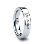 Handwritten Engraved Flat Pipe Cut Tungsten Ring Polished - 4mm - 12mm
