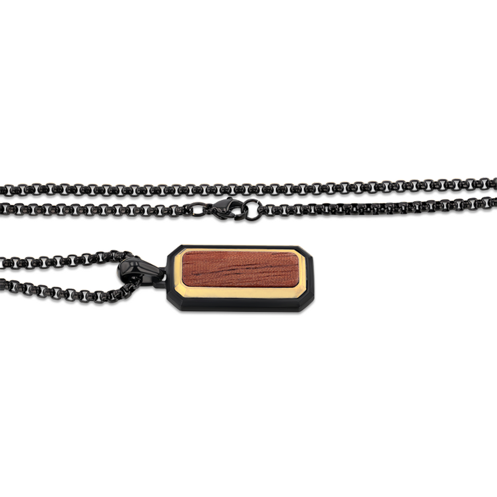 Stainless Steel Pendant with Bubinga Wood Inlay with 22in Matching Chain