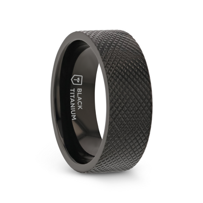 MIDNIGHT Flat Black Titanium Ring with Knurled Finish - 8mm