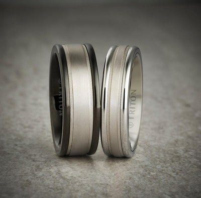 8MM White Tungsten Carbide Ring - Step Edge 14K White Gold Insert with Round Edge