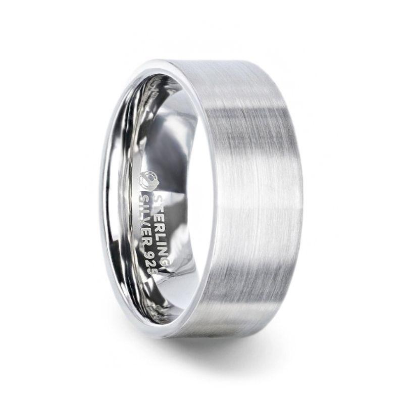 ARISTA Silver Brushed Finish Flat Style Women's Wedding Band - 4mm - Thorsten Rings