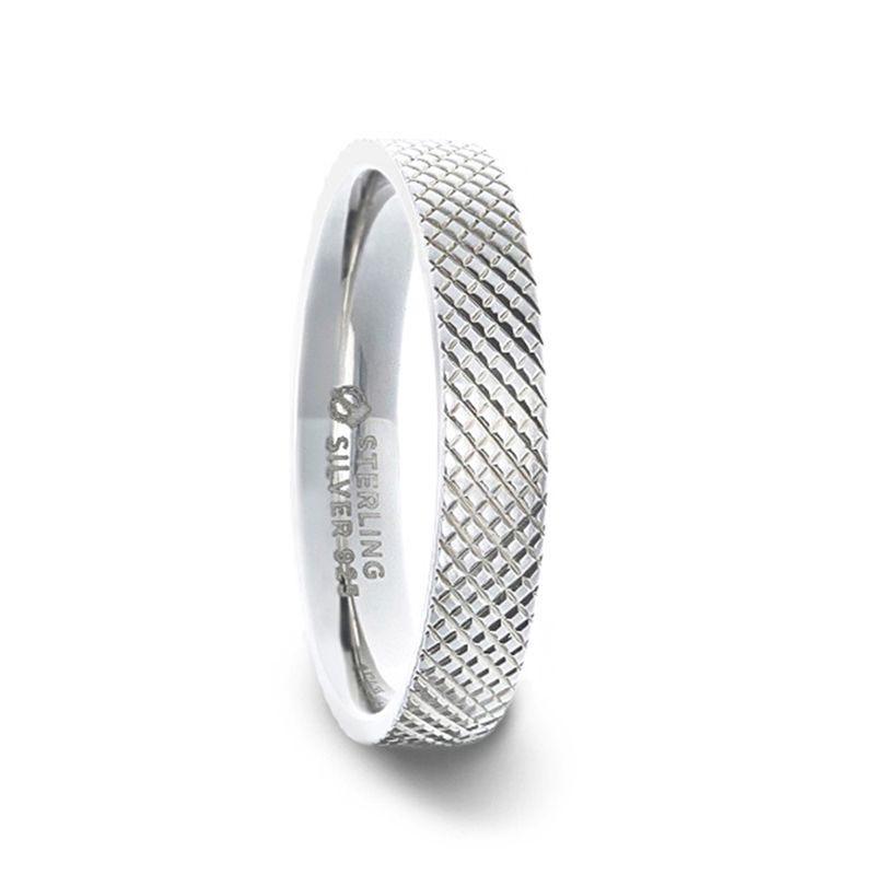 NOBLE Silver Cross-Hatched Finish Flat Style Wedding Band - 4mm & 8mm - Thorsten Rings