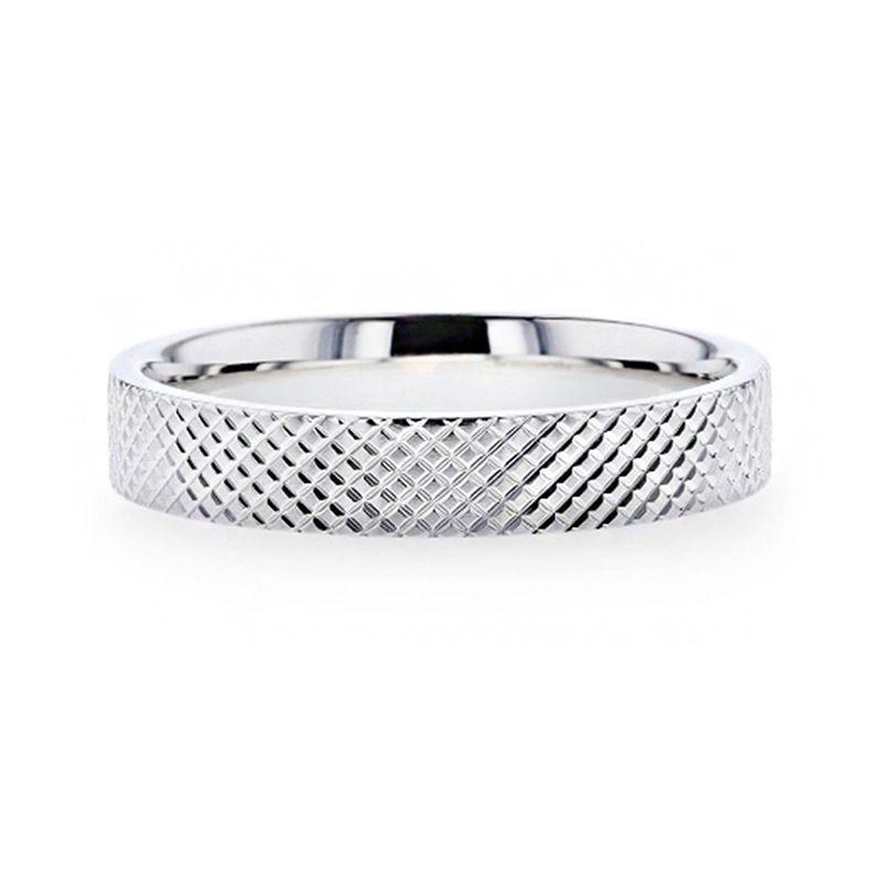 NOBLE Silver Cross-Hatched Finish Flat Style Wedding Band - 4mm & 8mm