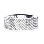 NOBLE Silver Cross-Hatched Finish Flat Style Wedding Band - 4mm & 8mm