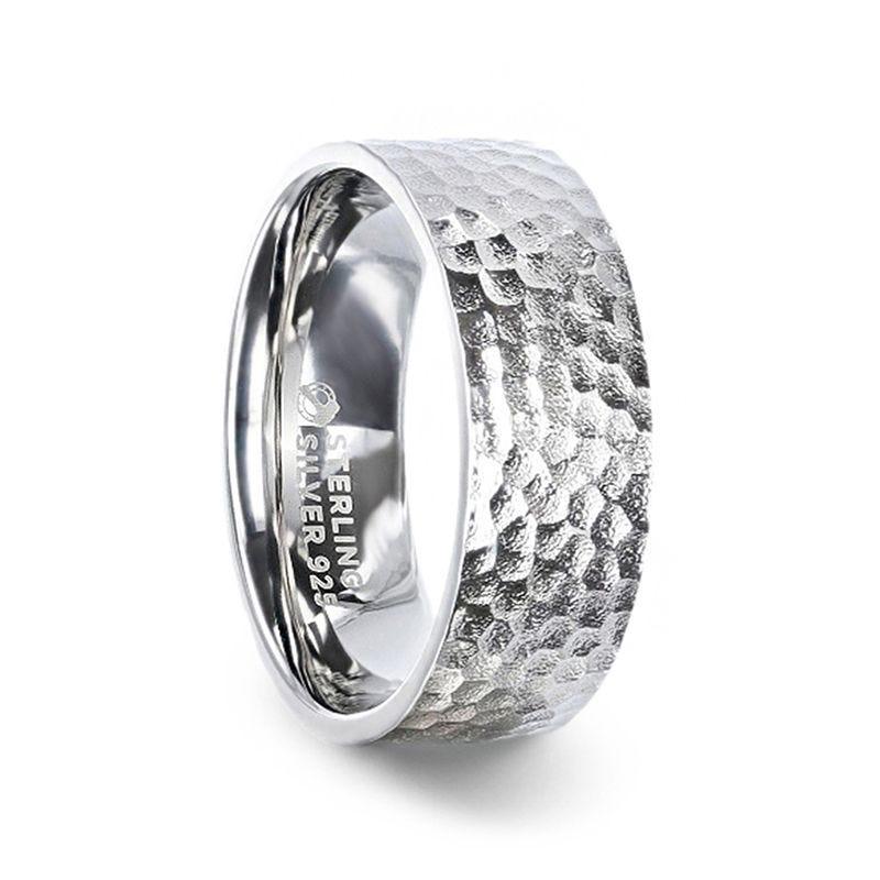 SYLVIANIA Silver Hammered Finish Flat Style Women's Wedding Band - 4mm - Thorsten Rings