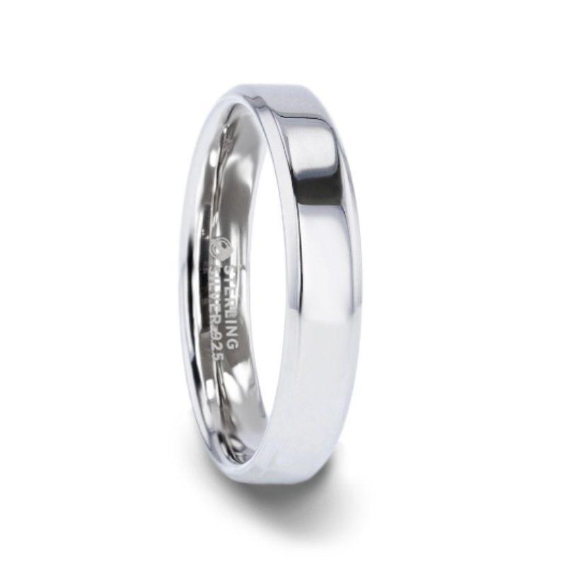 LUCID Silver Polished Finish Flat Center Wedding Band With Beveled Edges - 4mm & 8mm - Thorsten Rings