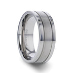 MAGNUM Flat Polished Edge Titanium Band with Offset Grooves and Satin Center - 8mm - Thorsten Rings
