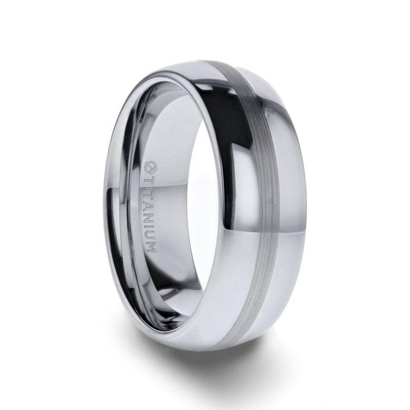 NELSON Domed Titanium Ring with Brushed Stripe - 8mm - Thorsten Rings