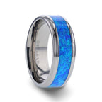 GALAXY Titanium Polished Beveled Edge with Blue Green Opal Inlay - 8mm - Thorsten Rings