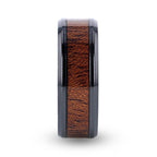DOMINICA Black Titanium Band with Polished Bevels and Exotic Mahogany Hard Wood Inlay - 8mm