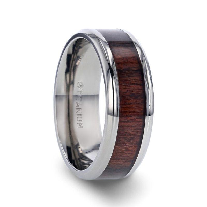 TALI Beveled Titanium Ring with Rosewood Inlay - 8mm - Thorsten Rings