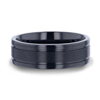 WOLVERINE Brushed Center Black Titanium Men's Wedding Band With Polished Dual Offset Grooves - 8mm
