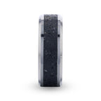 MAUNA Black And Gray Lava Inlaid Titanium Men's Wedding Band With Polished Beveled Edges - 8mm