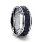 MAUNA Black And Gray Lava Inlaid Titanium Men's Wedding Band With Polished Beveled Edges - 8mm - Thorsten Rings