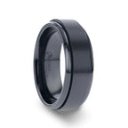 PHANTOM Black Titanium Brushed Center Spinner Men 's Wedding Ring With Spinning Polished Base - 8mm - Thorsten Rings