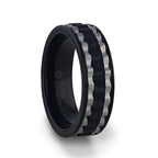 GEAR Two Toned Wavy Centered Brushed Black Titanium Men's Wedding Band With Flat Polished Edges - 8mm - Thorsten Rings