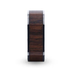 LOGAN Flat Polished Black Walnut Wood Inlaid Titanium Men's Wedding Band With Flat Polished Edges - 8mm