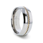 CHRISTIAN Titanium Domed Polished Men 's Wedding Ring With 14k Yellow Gold Braided Inlay - 8mm - Thorsten Rings
