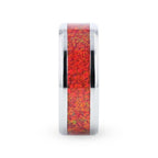 CASSIOPEIA Titanium Men 's Wedding Ring With Beveled Edges And Red Opal Inlay - 8mm