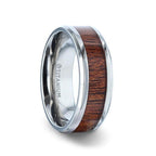 MELIA Mahogany Wood Inlaid Titanium Flat Polished Finish Men's Wedding Ring With Beveled Edges - 8mm - Thorsten Rings