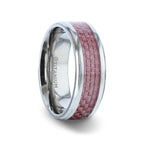 DOMINIQUE Pink Carbon Fiber Inlaid Titanium Flat Polished Finish Ring Band With Beveled Edges - 8mm - Thorsten Rings