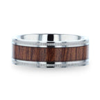 MOCHA Koa Wood Inlaid Titanium Men's Wedding Ring With Polished Milgrain Edges - 8mm