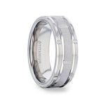 WARRICK Alternating Grooves And Horizontal Etched Finish Titanium Men's Wedding Band with Alternating Grooved Beveled Polished Edges - 8mm - Thorsten Rings