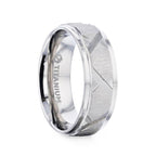 VIRAGE Raised Horizontal Etch and Diagon-Shaped Cuts Centered Titanium Men's Wedding Ring With Polished Step Edges - 8mm - Thorsten Rings