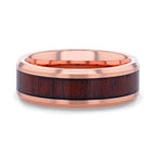 DYLAN Rose Gold Plated Koa Wood Inlaid Tungsten Men's Wedding Band With Beveled Polished Edges - 8mm