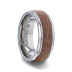 CASK Whiskey Barrel Inlaid Titanium Men's Wedding Band With Beveled Polished Edges Made From Genuine Whiskey Barrels - 8mm - Thorsten Rings