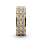 MONTROSE Wavy Gold And Gunmetal Texture Pattern Inlaid Titanium Men's Wedding Band With Flat Polished Profile - 8mm