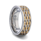 MONTROSE Wavy Gold And Gunmetal Texture Pattern Inlaid Titanium Men's Wedding Band With Flat Polished Profile - 8mm - Thorsten Rings