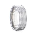 WILLIAM Hammered Finish Center White Titanium Men's Wedding Band With Dual Offset Grooves And Polished Edges - 8mm - Thorsten Rings
